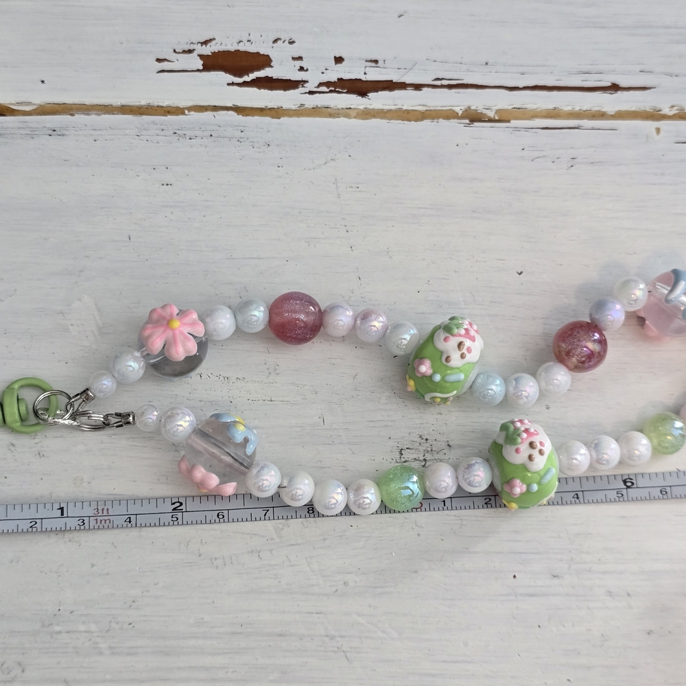 Strawberry Flower Handpainted Keychain Phone Charm